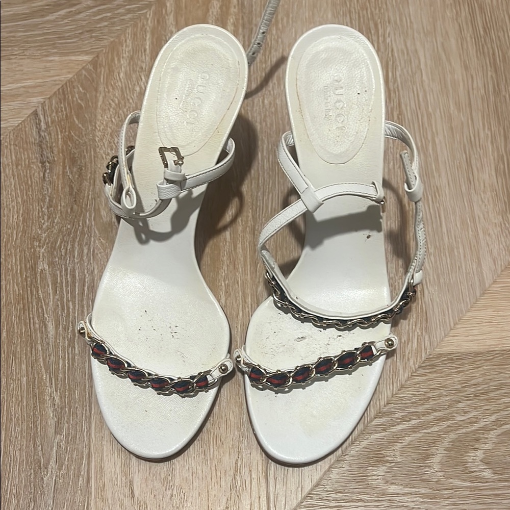 Gucci White Sandals with Red Accents